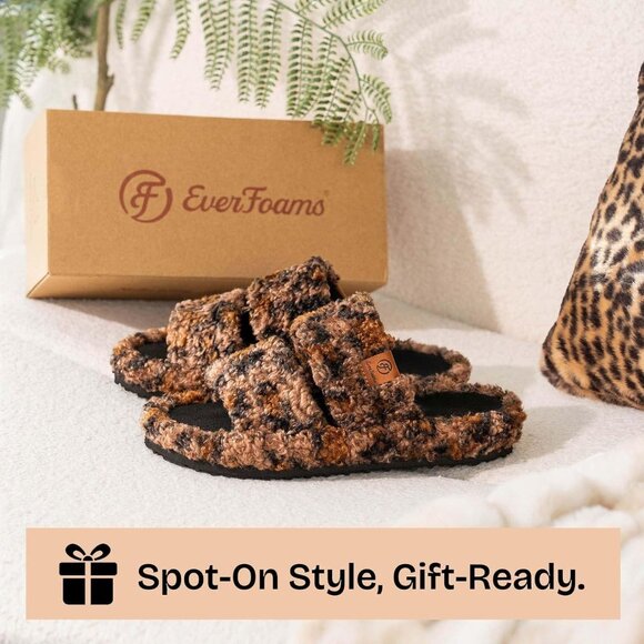 ⚡Women's Diva Spots Fuzzy Open Toe Slippers Soft Comfy Memory Foam House Shoes - Picture 7 of 8